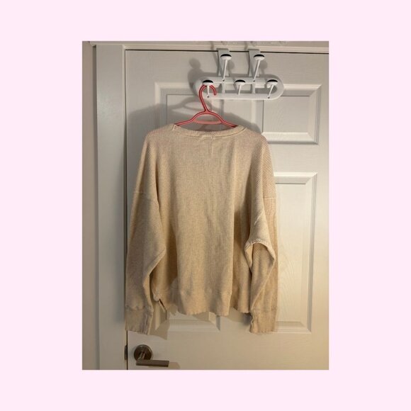 OFFLINE by Aerie Wow! Waffle Oversized Crewneck T-shirt, Cream, Size L - Picture 4 of 6